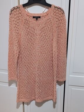 EUC Relativity Peach Open-Weave Tunic Sweater - Large